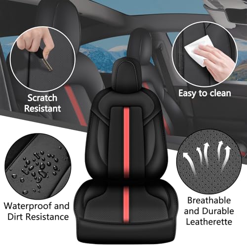 AOMSAZTO Car Seat Cover Fit for Tesla Model Y 2020 2024 - Half Surrounded Customized Seat Covers(Black with Red Stripe) - Image 6