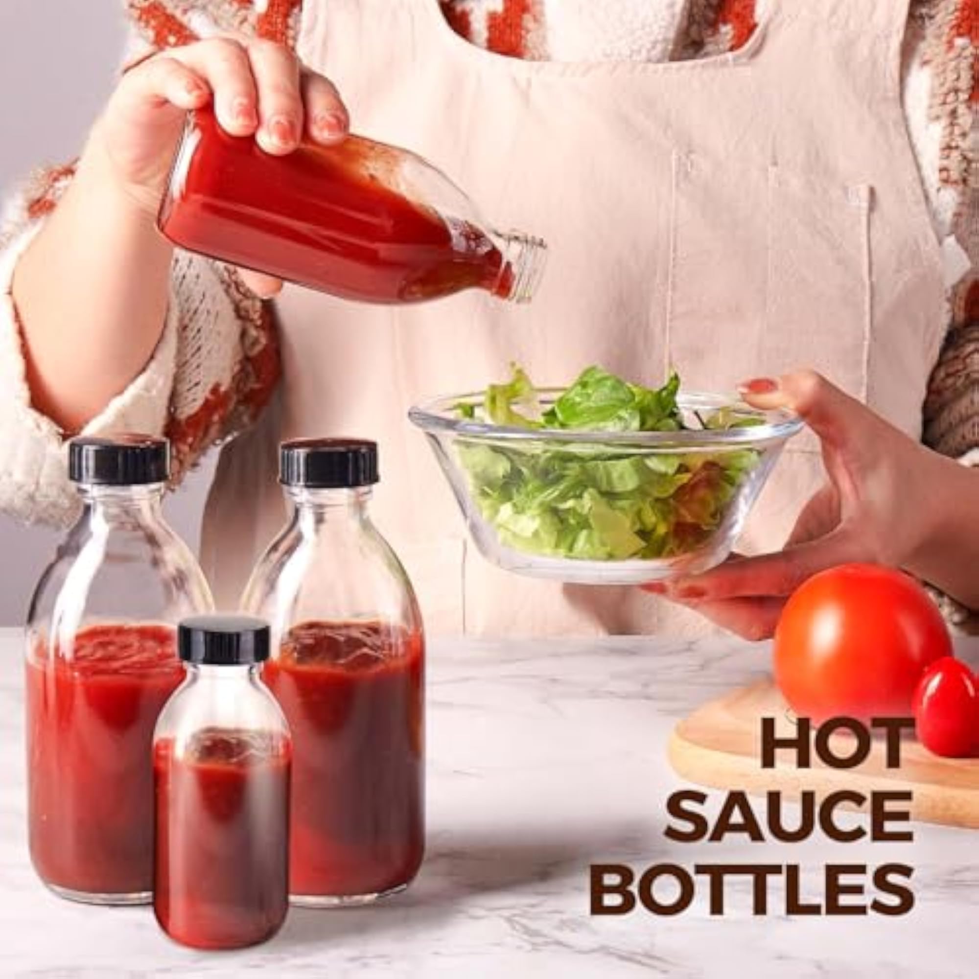 12 Pack 8 OZ Clear Glass Bottles with Caps, Leakproof Containers
