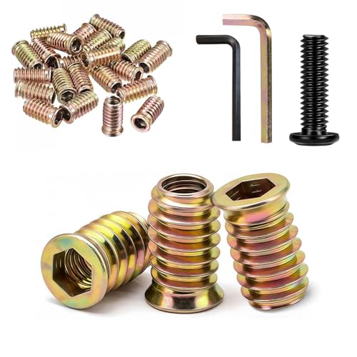 Image of 50 Pcs Threaded Inserts for Wood M6 x 20mm, Hex Socket Drive Nut Inserts