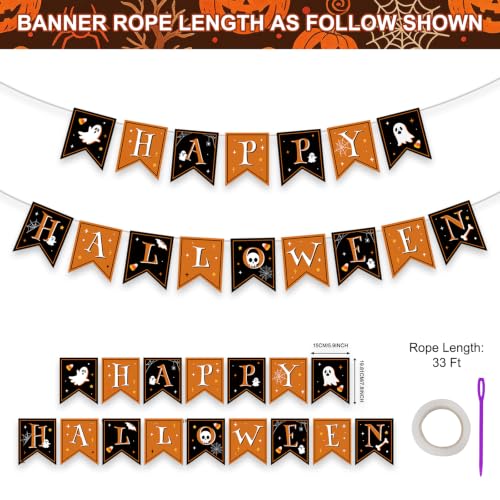 Halloween Decorations Banner - Happy Halloween Sign Paper Banners Garland for Halloween Party Decor Supplies Favors Props Indoor Outdoor Office Home Wall - image 4