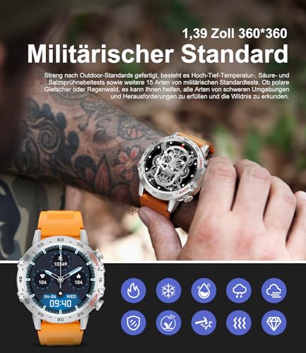 Image of SUNKTA Smart Watches for Men(Answer /Calls),1.39 inch Touchscreen /5ATM Waterproof /120+ Sports Modes Fitness Watch with Heart Rate for Android /iOS Orange