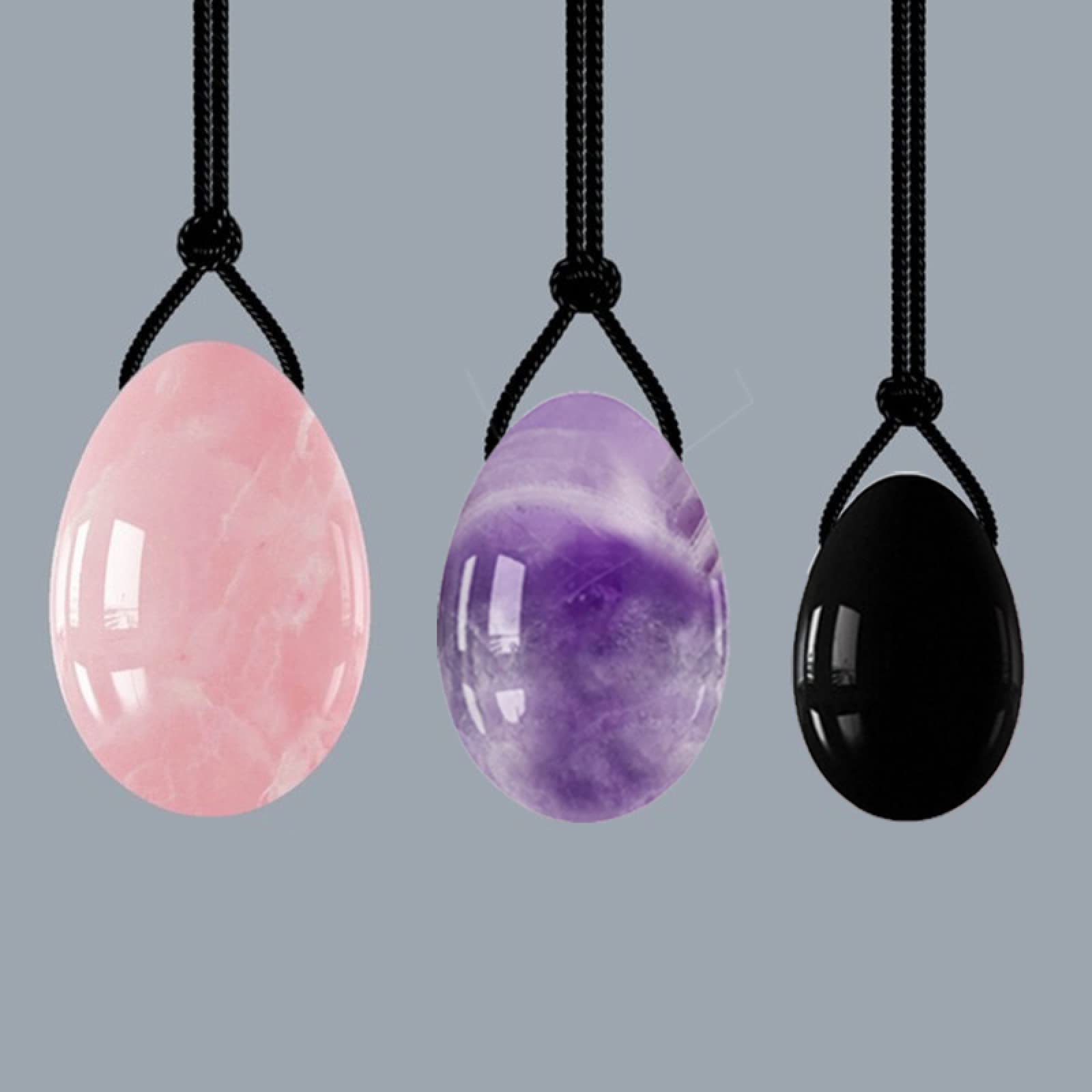 Ensemble d’oeufs Yoni de quartz rose Oeufs de jade naturels percés Boules de Kegel Boules de Kegel Exercice Boule de jade Massage de serrage vaginal Oeuf, ensemble 3