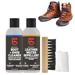 GEAR AID Revivex Leather Shoe and Boot Cleaner and Conditioning Kit, Restore Your Sneakers, Work and Hiking Boots, Includes Soap, Water Repellent, Brush to Remove Dirt, Cleaning Cloth, 1 Pack