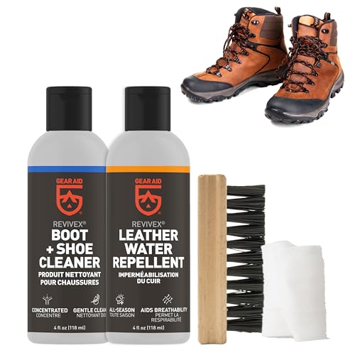 GEAR AID Revivex Leather Shoe and Boot Cleaner and Conditioning Kit, Restore Your Sneakers, Work and Hiking Boots, Includes Soap, Water Repellent, Brush to Remove Dirt, Cleaning Cloth, 1 Pack by GEAR AID - Used condition - US$9.75