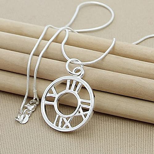 LNNSHX Collares de Plata de Ley, Collar de Plata 925, Colgante de Estrella de Moda, Collar de corazón con Cruz Redonda, Accesorios de joyería para Mujer, Regalo(8)