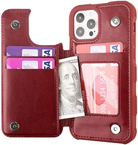 Restoo Designed for iPhone 2020 6.7 Wallet Case with Credit Card Holder,PU Leather [Back Flip Cover] [4 Card-Slot] [Shock-Proof] Case , 6.7 inch (Red)