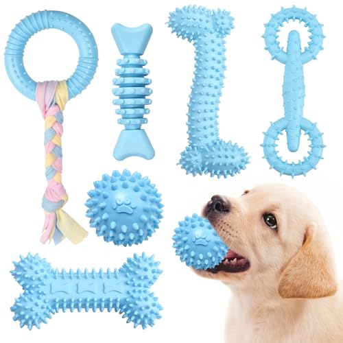 Bininl 6 Pack Dog Chew Toys for Puppy Cute Blue Small Dog Toys Puppy Dog Toys for Teething Soft...