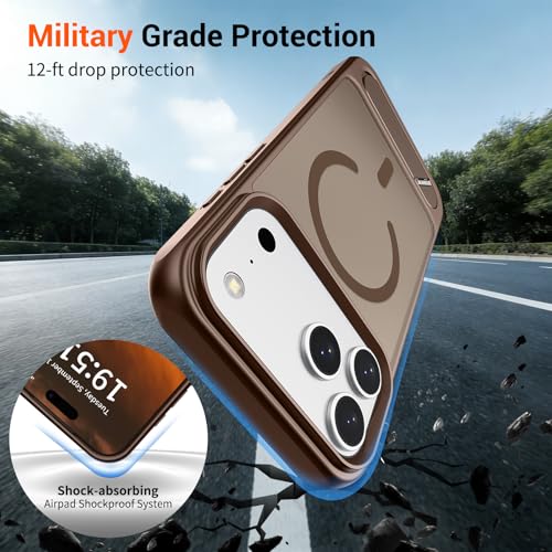 Image of SUPFINE Magnetic for iPhone 17 Pro Case Translucent Matte Phone Cover | (Built-in Invisible Kickstand)(Compatible with MagSafe)(Military Grade Drop Protection) Brown