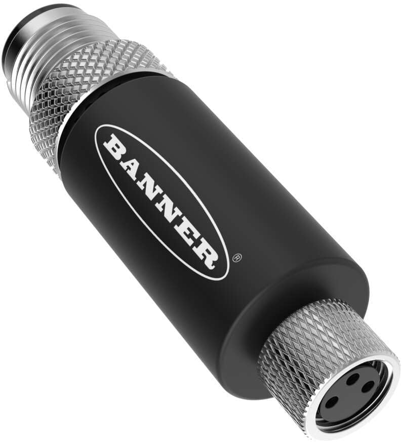 BANNER ENGINEERING S15A-M12M4M8F3, in-Line Adapter, 30VDC, M12 Male 4-pin to M8 Female 3-pin, S15A
