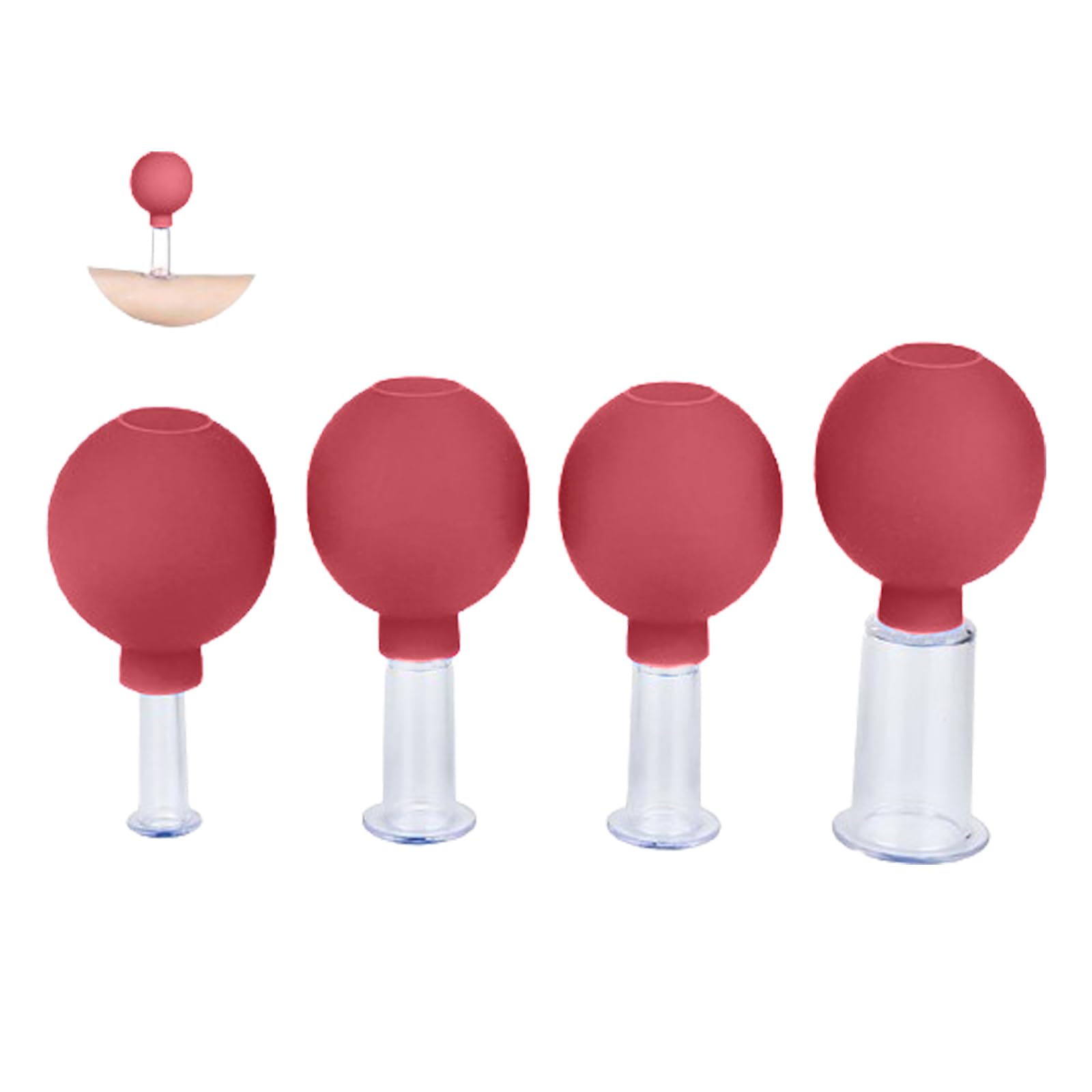 4 Pièces Ensemble de Thérapie par Ventouses pour le Visage, tasse en plastique Ventouses Sous Vide,Pour massage - Avec forte puissance d'aspiration - Avec boule d'aspiration contre les tensions la cel