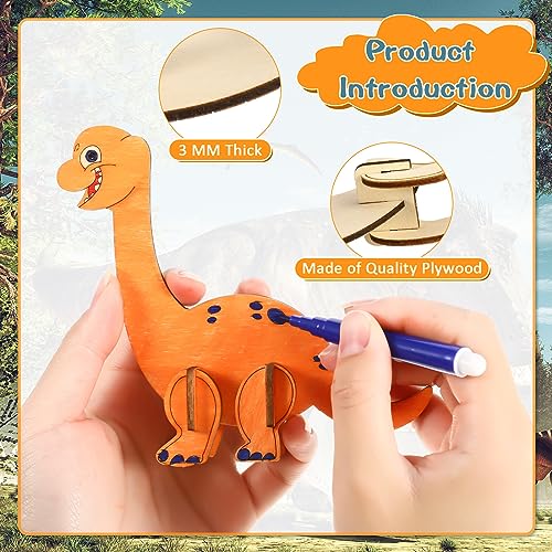 tiopeia 12 Stück Dinosaurier Holz Bastelset für Kinder Drachen Geburtstag,3D Puzzle Holz zum Bemalen und Basteln DIY Dino Holzbastelsets Kreative Kinderspielzeug Bemalen Handwerk für Jungen Mädchen
