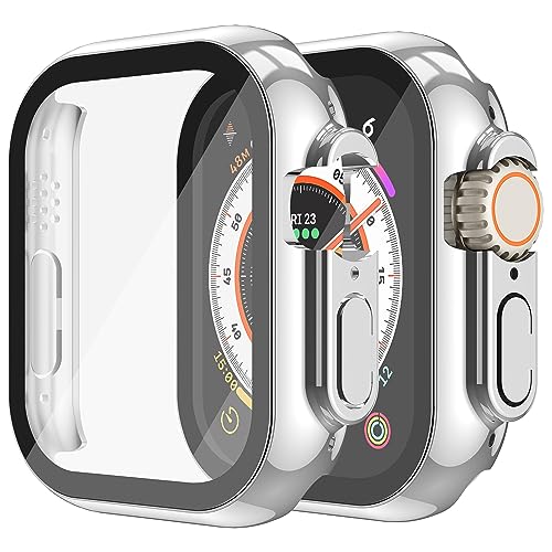Image of Misxi 2 Pack Hard PC Case with Tempered Glass Screen Protector Compatible with 49mm Apple Watch Ultra 3 (2025) / Ultra 2 / Ultra, Scratch Resistant Full Coverage Cover for iWatch, 1 Silver + 1 Transparent
