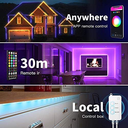 Popotan Smart Led Strip Lights 50ft - Rope Lights Work with Alexa Google Home Voice App Remote Control Music Sync… – תמונה 4