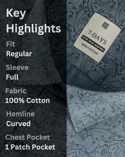Image of 7-DAYS Men's Premium Formal Printed Shirt - 100% Cotton, Regular Fit, Full Sleeves, with Pocket - Stylish for Special Occasions.