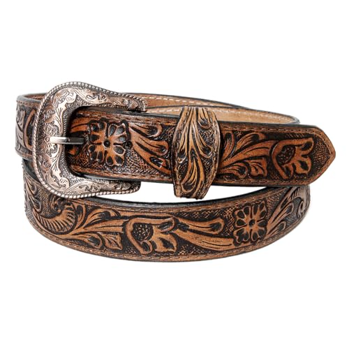 American Darling Beautifully Hand Tooled Brown Genuine Leather Belt Men and Women Western with Removable Buckle
