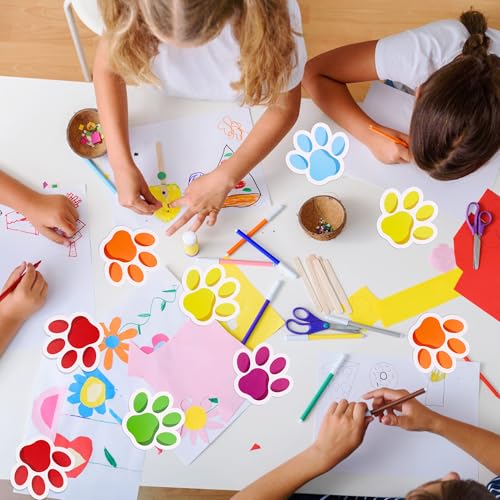 Image of Vuzvuv 60 Pcs 6 Inch Large Colorful Paw Prints Paper Cutouts for for Students Educational School Classroom Bulletin Board Decorations for Dog Cat Paw Theme Party Supplies and Craft Wall Decor