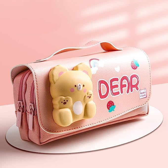 Image of Polyester Dear Style Pencil Pouch For Girls & Boys,Big Pencil Case For Kids,Zipper Pencil Kit Stationary,Stationery Organizer Pen Box For Student,Pencil Pouch (Multicolor)