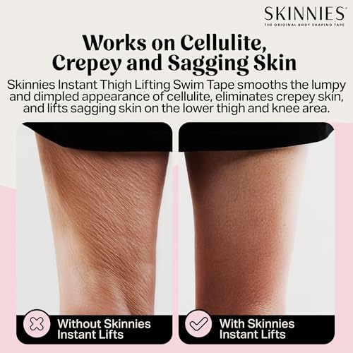 Skinnies Instant Swimmers Thigh Lift Tape - Patented & Made in USA - Waterproof, Clear Adhesive Strips Instantly Lift Loose Skin and Smooth Cellulite - Wear Discretely Under Skirted Swimsuit - 5 Pairs3