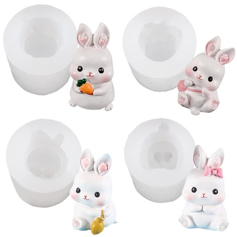 moules en silicone, Lot de 4 moules en silicone en forme de lapin de Pâques for savon, bougie, décoration de gâteaux, plusieurs tailles