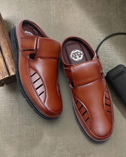 Image of BRUTE Leather Sandals for Men | Open Fisherman Sandals | Half Sandals
