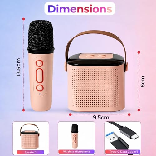 Image of One94Store Portable Bluetooth Speaker 10W with Wireless Karaoke Mic, Bluetooth 5.1, 8H Playtime, 5 Voice Change Effects, RGB LED Lights, TF Card Support, Type-C Charging - Pink