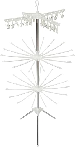 Veemoon Estante de secado de ropa plegable giratorio resistente al viento, soporte para ropa sin varillas para secado al aire de ropa, compacto para