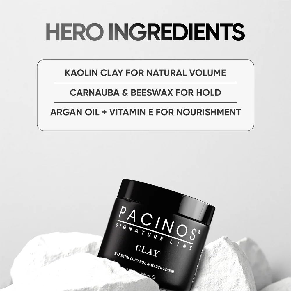 Pacinos Signature Line Clay Hair Paste - Long Lasting Styling Wax with Firm Hold for All Hair Styles 4 Oz