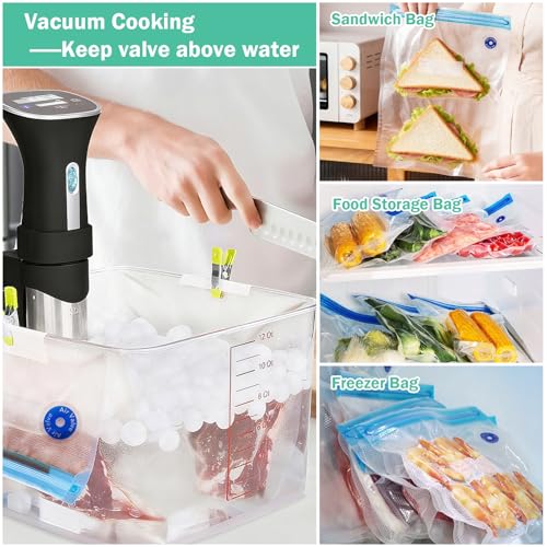 15 Vakuumbeutel Lebensmittel Wiederverwendbar, Sous Vide Beutel Vakuum, Vakuumversiegelte Bags Kit mit 4 Dichtungsklammern, Vakuumversiegelte Bags für Lebensmittelaufbewahrung und Vakuumgaren