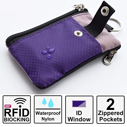 Image of CHENSPRX Minimalist RFID Blocking Small Wallet with ID Window,WaterResistant Zip Id Case Wallet with Lanyard Keychain for Cards,Cash,Travel,Women,Men