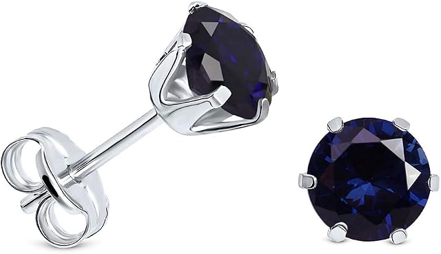 Miore 6 prong stud earrings for women in 9 kt 375 white gold with green emerald/red ruby/blue sappahire/cubic zirconia, 6.5 mm