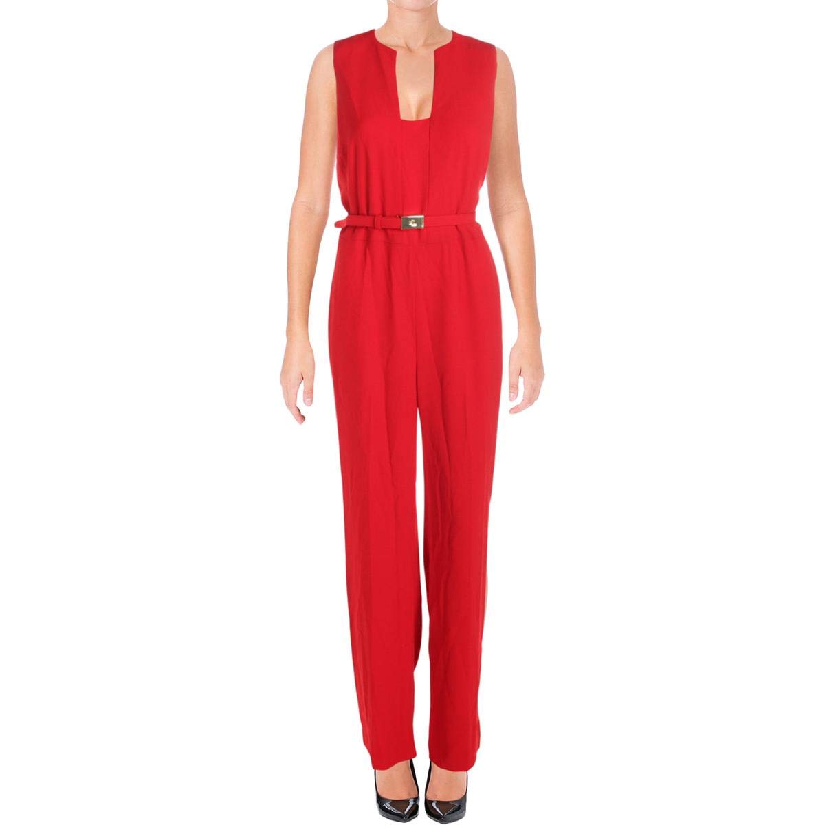 LAUREN RALPH LAUREN Womens Gwyn Sleeveless Wide Leg Jumpsuit Red 16