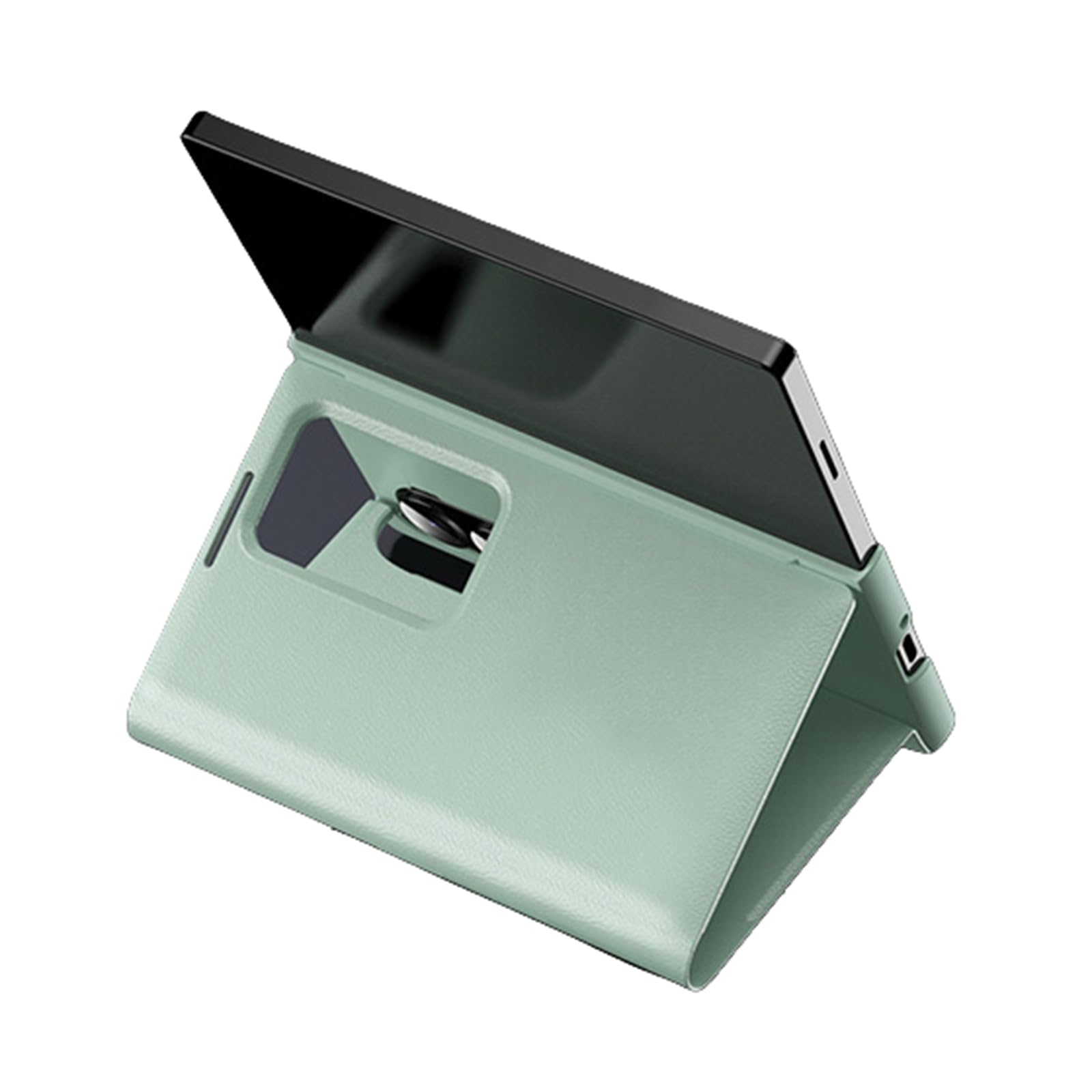 Étui en cuir compatible avec Samsung Galaxy Z Fold 8, étui à rabat avec fenêtre creuse - Vert