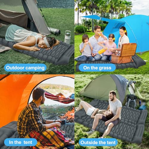 ZZXLOPEZ Isomatte Campings Selbstaufblasend, 10cm Hoch Camping Isomatte Kleines Packmaß, Wasserdicht Luftmatratze Outdoor mit Fußpressepumpe und Kissen, Aufblasbare Schlafmatte für Camping, Wandern