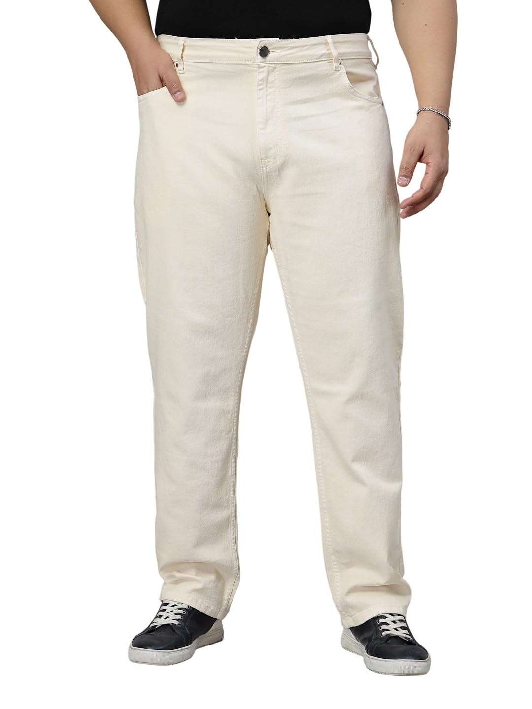 style quotient Men Plus Size Off White Tapered Fit Jeans-picture-44