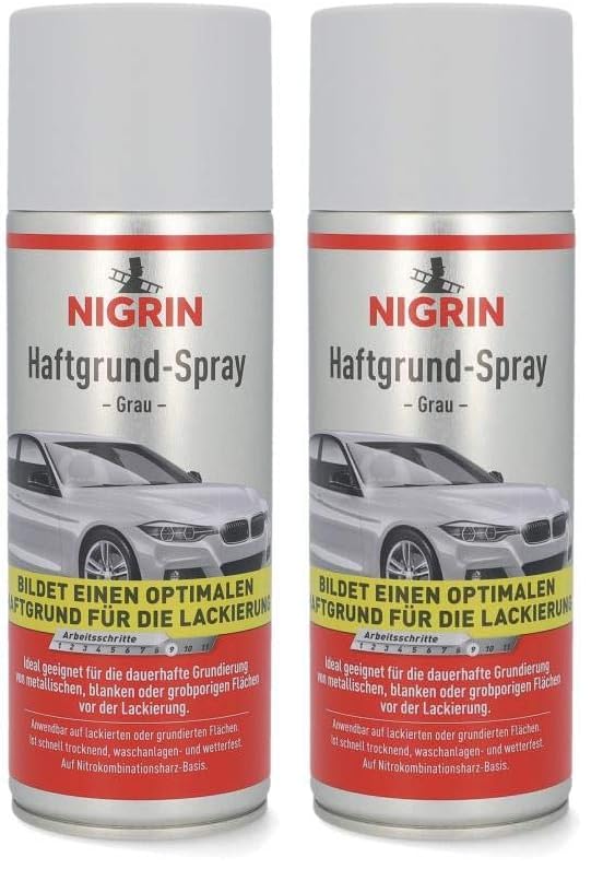 NIGRIN Haftgrund, 400 ml Sprühdose, für die Grundierung von Oberflächen vor dem Lackieren, Grau (Packung mit 2)