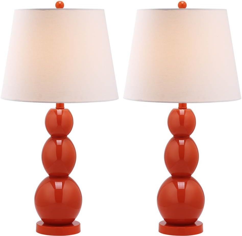 SAFAVIEH Lighting Collection Jayne Modern Contemporary Blood Orange 3-Sphere Glass 28-inch Bedroom Living Room Home Office Desk Nightstand Table Lamp Set of 2 (LED Bulbs Included)