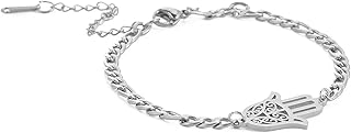 Bracelet pour homme et femme - Main de Fatima - Argenté - Protection contre le mauvais œil - Bracelet délicat réglable - Breloque spirituelle - Cadeau