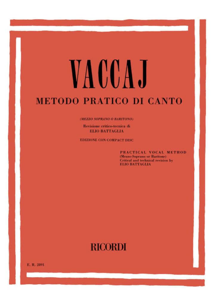 Méthode de chant Vaccai pour mezzo-soprano ou baryton avec ariettes de Metastasio