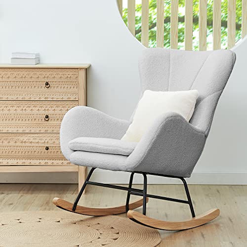 Funniu Rocking Chair Nursery, Glider Chair For Baby Nursing With Cushion Teddy Velvet Upholstered Indoor Glider Rocker Comfy Armchair Living Room Chair Accent Chair With High Backrest And Armrests #TOP8