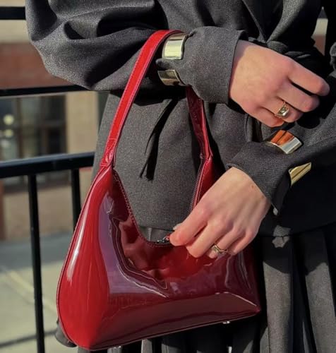 Image of Patent Leather Hobo Shiny Handbags Cute Evening Clutch Armpit Shoulder Bag Crescent Purse