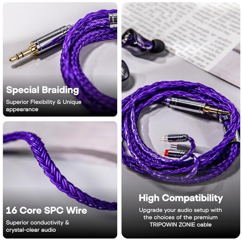 Image of Linsoul Tripowin Zonie 16 Core Silver Plated Cable SPC Earphone Cable for 7hz Zero Dioko Timelesss AE TINHIFI T2 T3 PLUS Wan'er Cadenza KZ AS10 QKZ HBB Tripowin Mele Olina (2pin-0.78mm, 4.4mm, Violet)