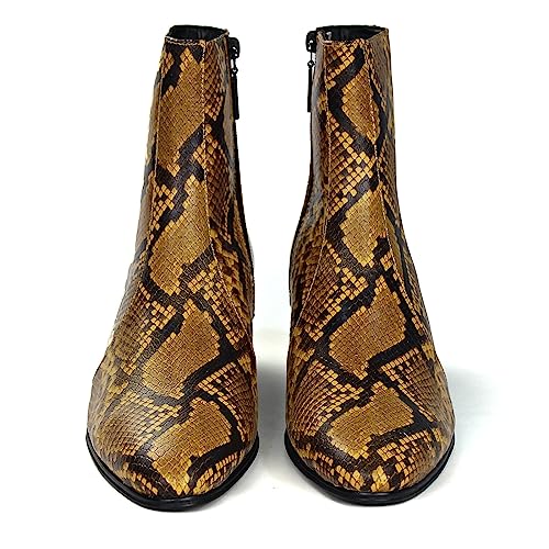 OSSTONE Men Chelsea Ankle Boots Leather Snake Print Chukka Boots with Side Zipper Heel Retro Dress Boots OS-JY059-US-R4