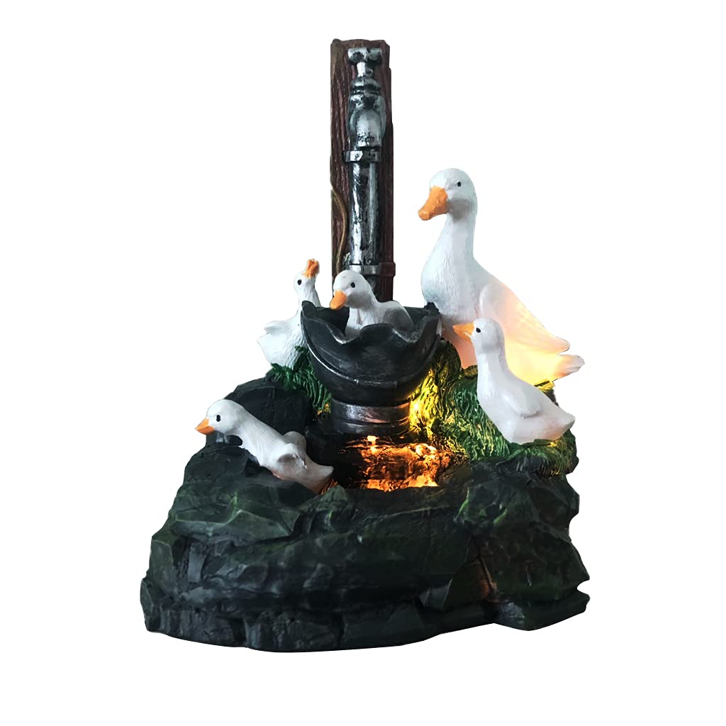 Garden Family Fountain Ornament Statue Outdoor Yard Miniature with Light Garden Decoration for Patio Balcony Resin Outdoor Sculpture