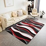 jejeloiu Geometric Area Rug 4x5 White Red Black Grey Lines Rugs for Living Room Bedroom Modern Abstract Art Decorative Rug