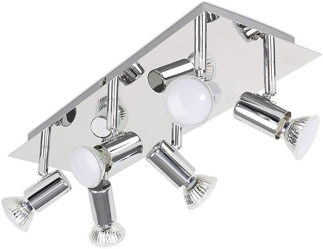 MiniSun Modern Rectangular Silver Chrome 6 Way Adjustable GU10 Ceiling Spotlight
