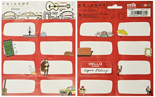 Grupo Erik Editores, S.l. - Pack 16 Etiquetas Escolares Grupo Erik Friends Rojo Y Blanco En Oferta Etiquetas Adhesivas Friends - Pegatinas Libro Nombres / Pack Etiquetas Escolares - Papeleria Friends - Vuelta Al Cole Material Escolar - Producto Con Licencia Oficial