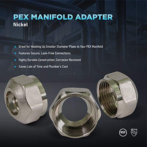 Image of Midline Valve NQY038-5 PEX Manifold Adapter Fitting 3 /8 in. x 3 /4 in. Nickel (5 Pack)