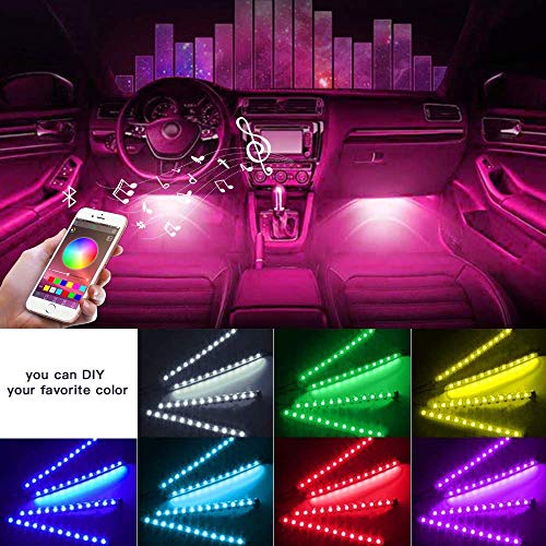 Car Interior Light YI-SHANEY Car LED Strip Lights 4pcs 48 LED Bluetooth APP Control Atmosphere Lights Multicolor Music Under Dash Car Strip Lighting Kit for DIY Car Indoor Party (Car Cigarettet) â€¦