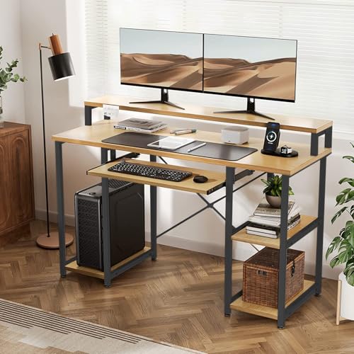 Image of Un-Desk Nova Computer Table for Home Office and Study Table with 3 Shelf Workstation Desk for Desktop Pc Laptop and Gaming with Keyboard Tray Reversible Shelf Left and Right 120 CM Oyster Cream
