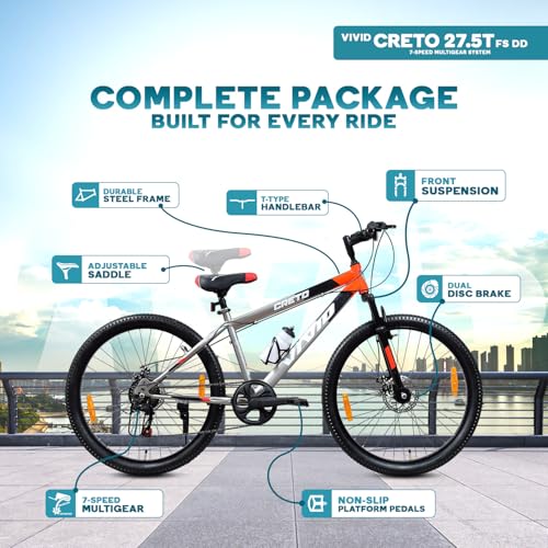 Image of Leader Vivid Creto 27.5T Multispeed 7 Speed Cycle for Men with Front Suspension & Dual Disc Brakes |Gear Bicycle for Boys & Girls | Ideal for 15 + Years (Frame: 19 Inches)